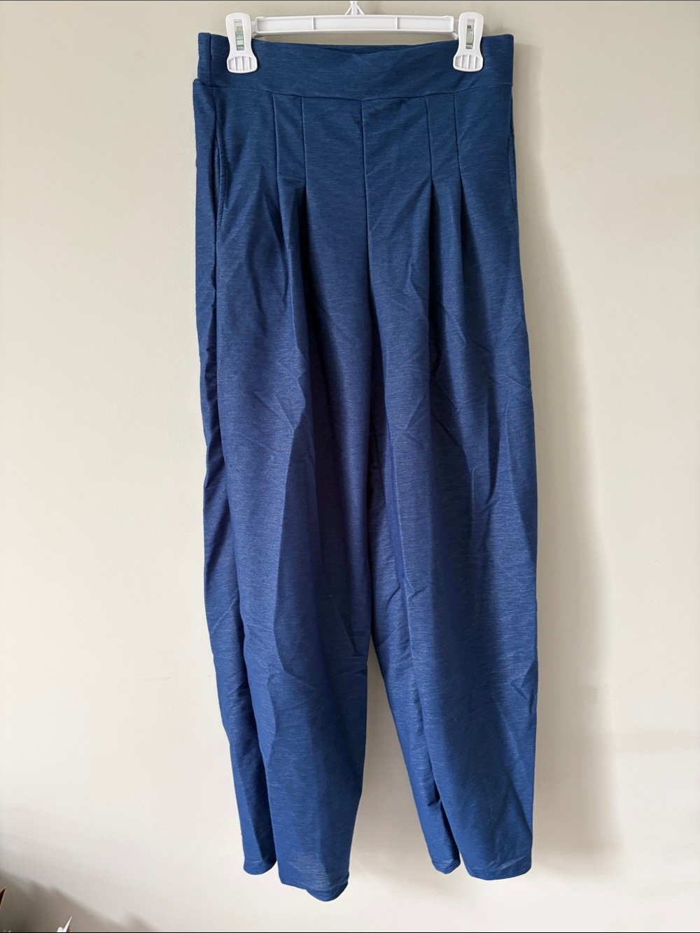 Blue High-Waist Pleated Wide-Leg Pants